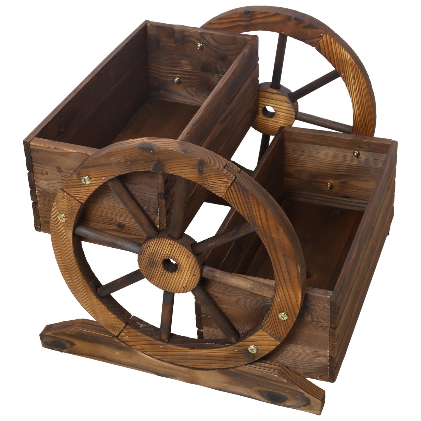 Gecheer Wooden Wagon Planter Box with Wheels – 2-Tier Rolling Garden Planter for Flowers, Herbs & Vegetables, Indoor and Outdoor Use