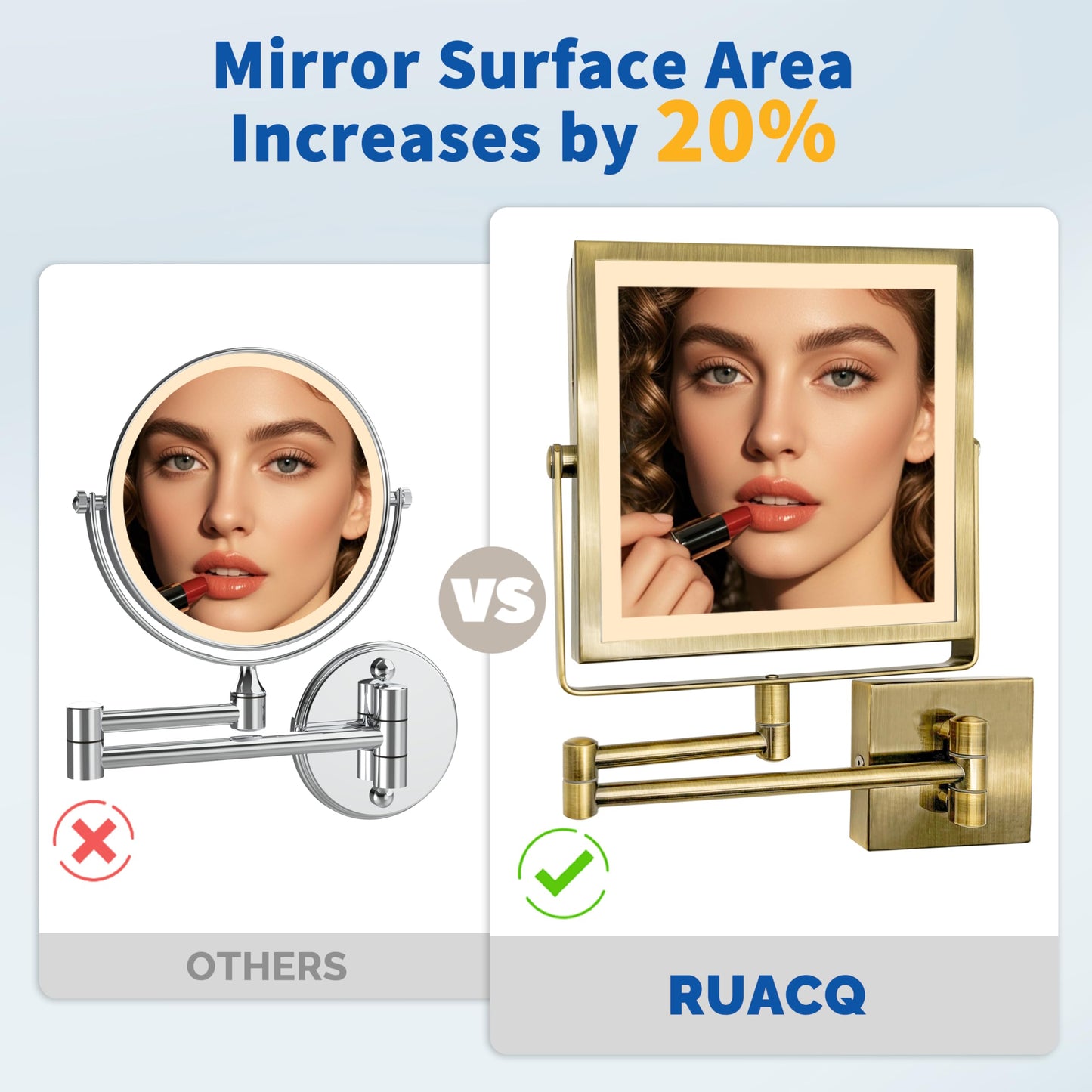 Ruacq Rechargeable Wall Mounted Makeup Mirror with Lights, Double Sided 1X/10X Magnifying Vanity Mirror with 3 Color Lighting, Touch Screen Dimmable, 360° Rotation Extension Foldable Arm(Matte Black)