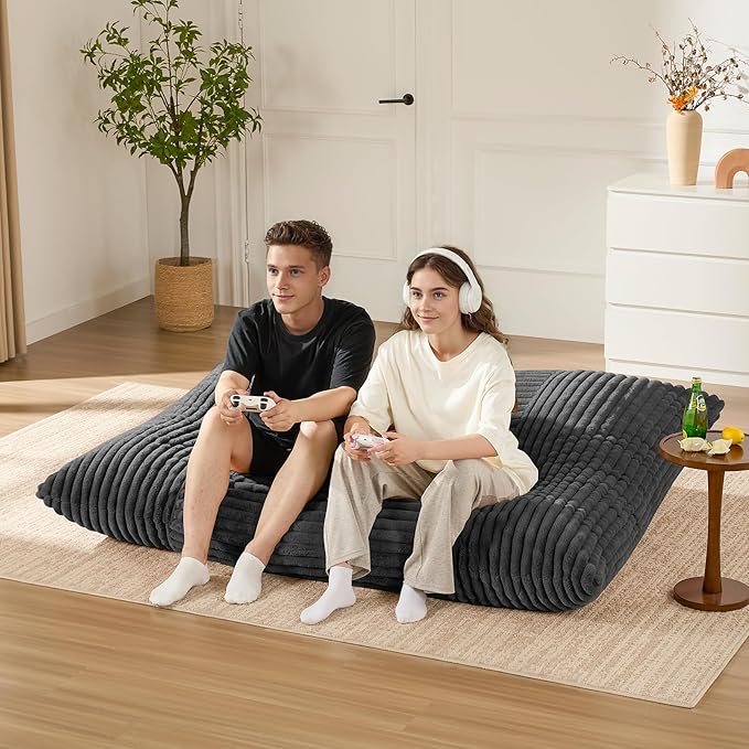 3-in-1 Giant Bean Bag Chair for Adults & Kids, Convertible Floor Sofa to