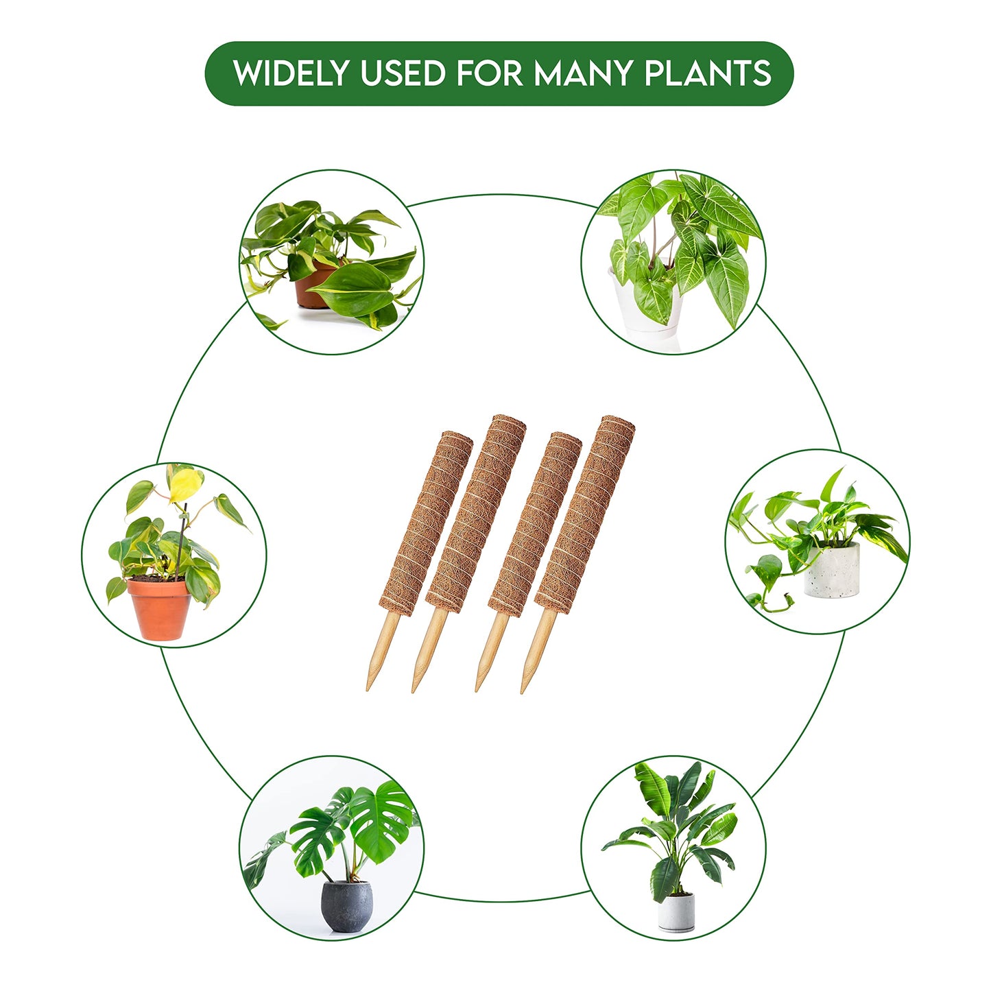 [4 Pack] 49 Inches Moss Pole- Moss Pole for Plants Monstera- Moss Poles for Climbing Plants- 2 Pcs 17” and 2 Pcs 15” Plant Stakes for Indoor Plants.