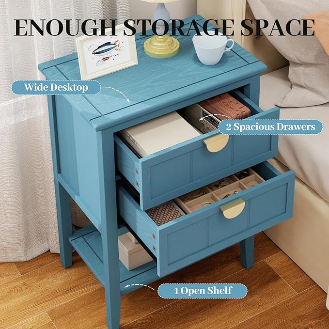 22" Blue Accent Side Cabinet, Modern Wood Sideboard