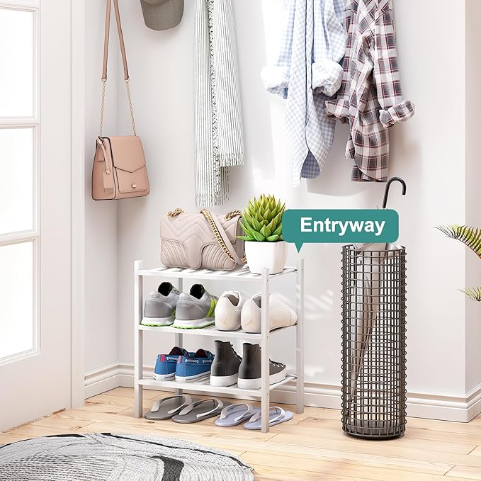 viewcare Small Shoe Rack for Entryway, Bamboo Wood Standing Shoe Shelf for