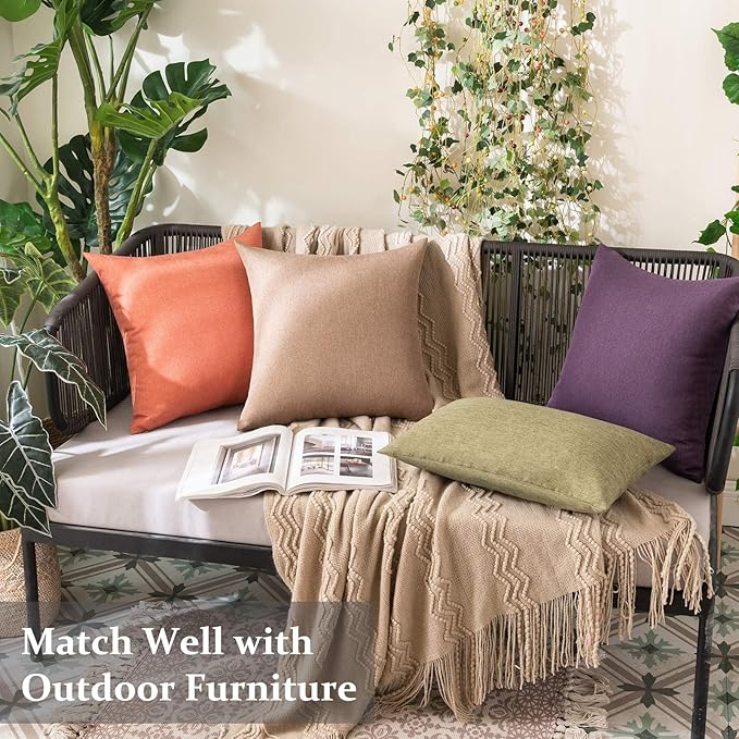 MIULEE Pack of 2 Decorative Outdoor Solid Waterproof Throw Pillow Covers Faux