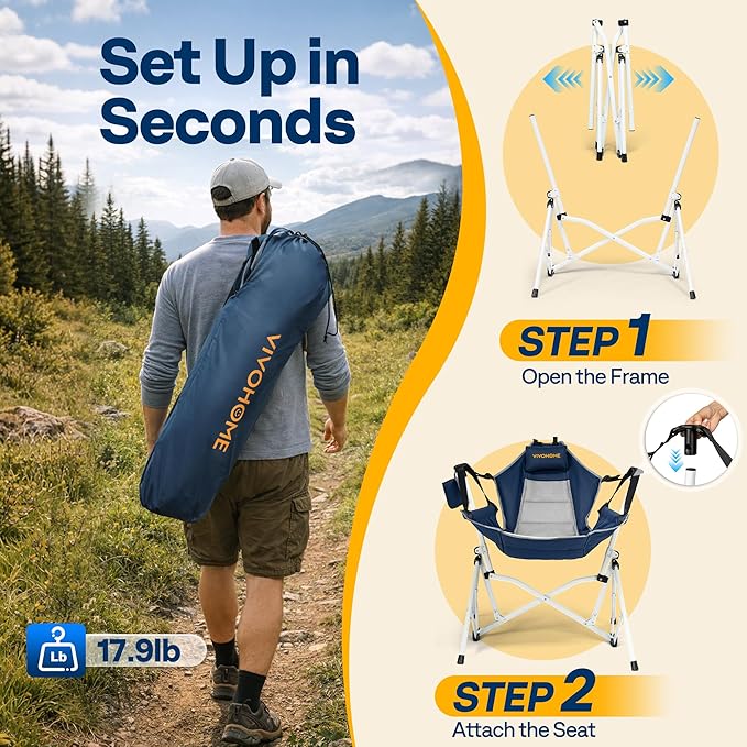 VIVOHOME Hammock Camping Chair, Portable Outdoor Swinging Rocking Chairs