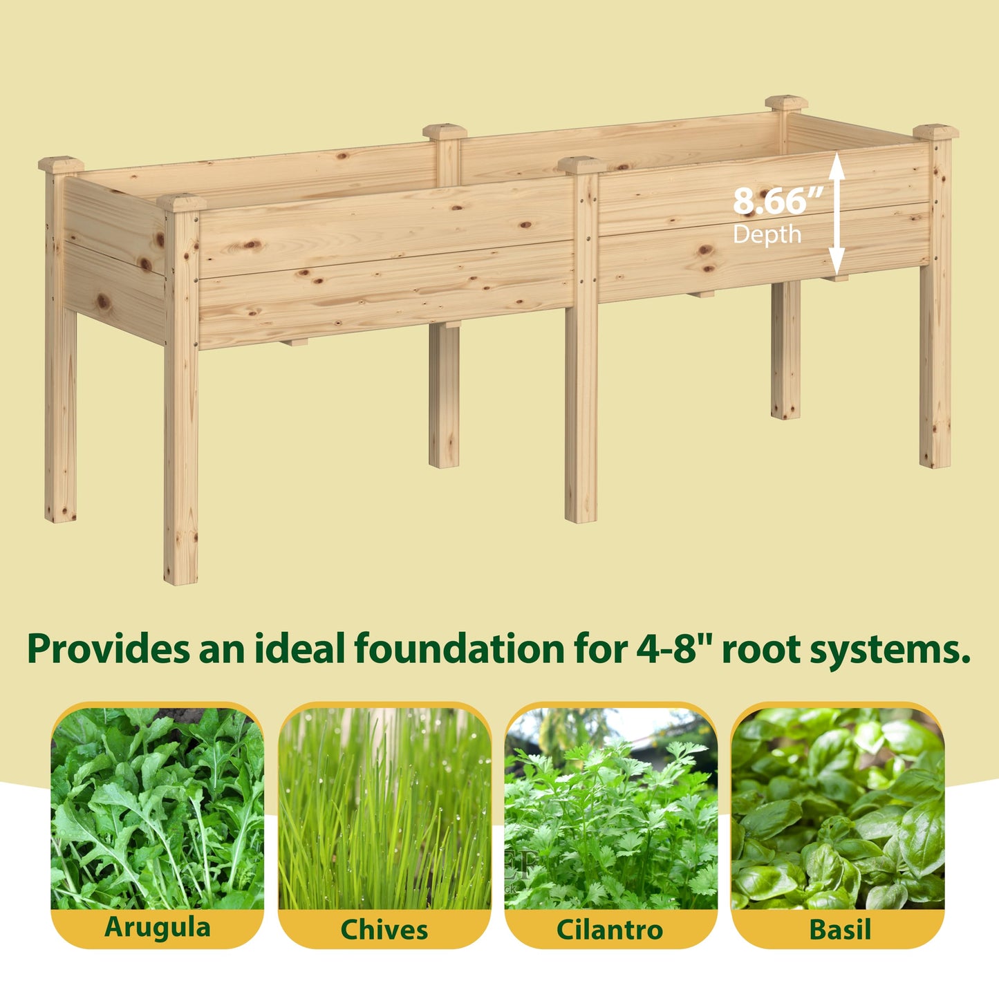 Yardenaler 72x23x30in Raised Garden Bed with Legs, 2x6FT Outdoor Elevated Wood Planted Box with Divider Panel & Drainage Hole for Vegetable Flower, Backyard and Patio, Natural
