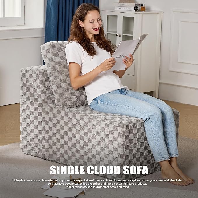 Single Sofa 1 Seat Couch with Deep Seat Memory Foam Cloud Chair with Pillows