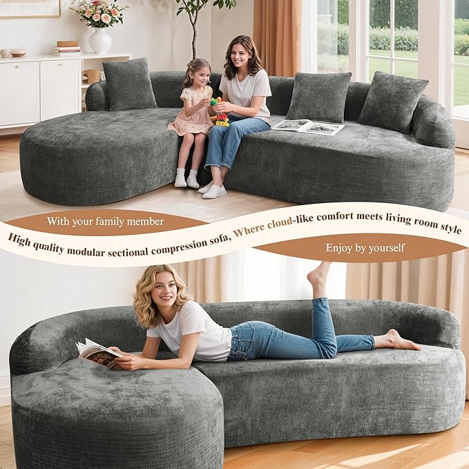 99" Curved Sectional Sofa with Chaise, Modern Boneless Couch with Deep Seat