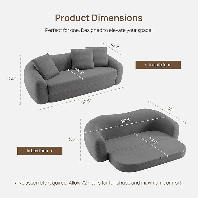 SICOTAS 90.6" Curved Convertible Sofa Couch Bed