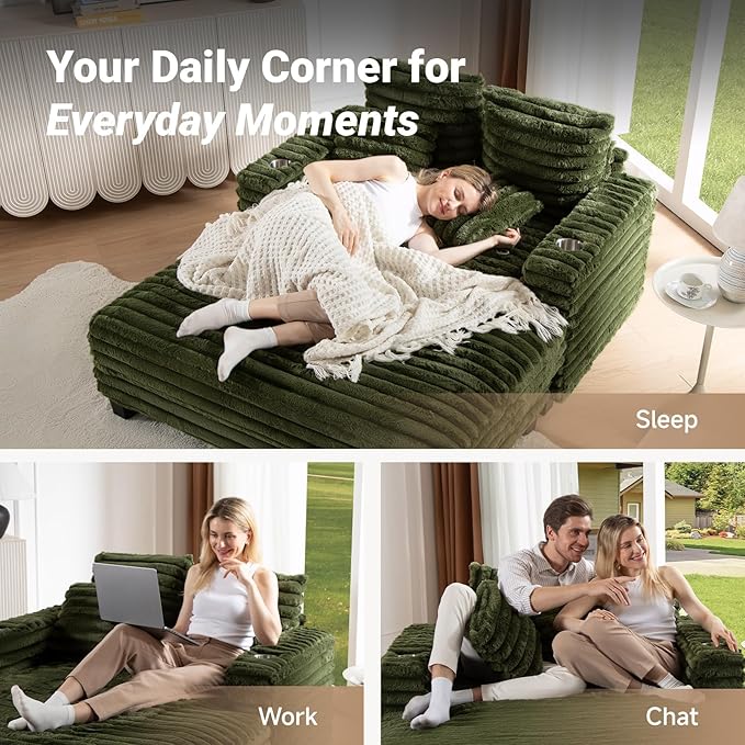 Amsleekey 64" Chaise Lounge Chair Indoor, Oversized Sleeper Chair