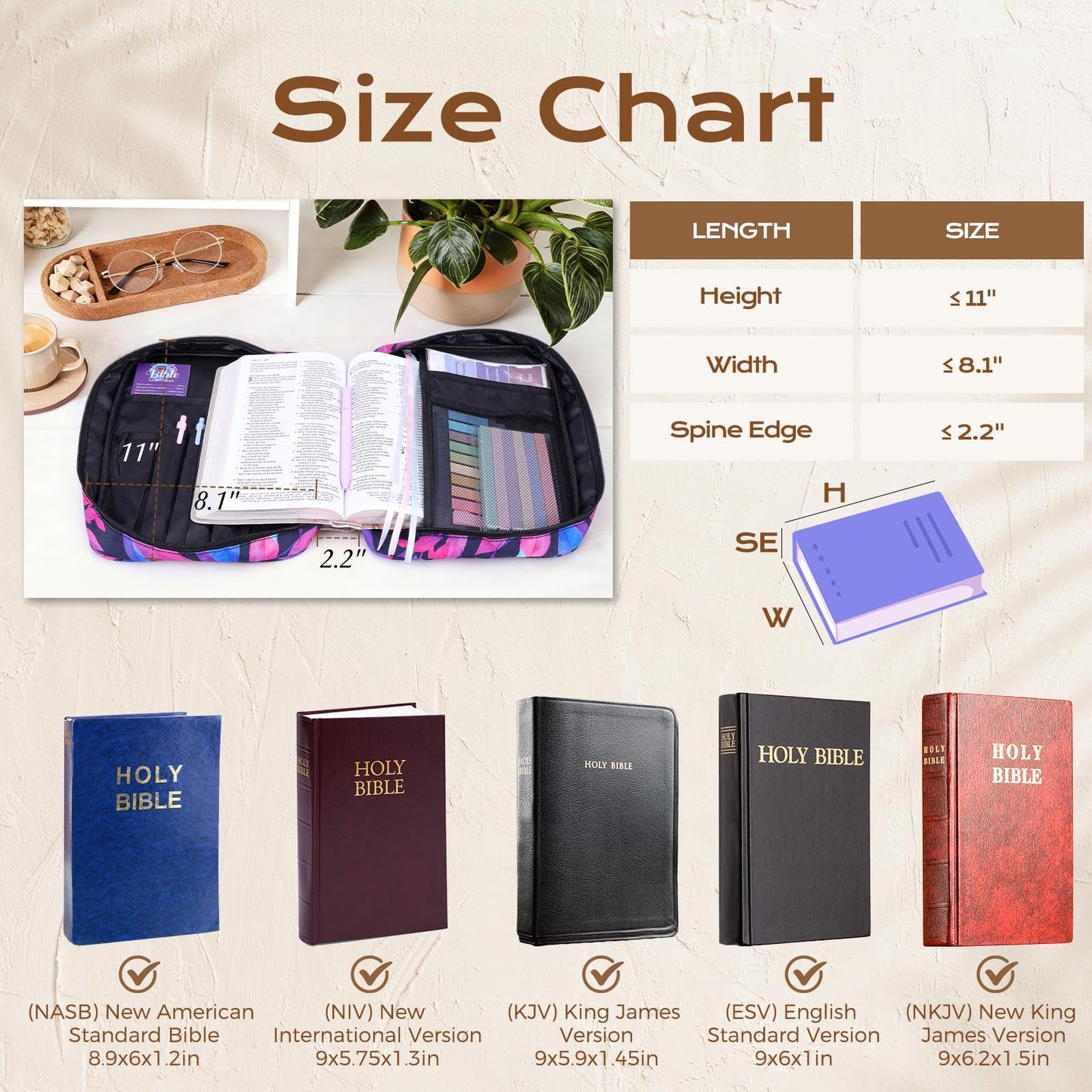 XKDOUS Bible Cover Case Canvas Bible Bag Book Carrying Case with Handle, Study Supplies Organizer Church Book Carrier Christian Gifts for Women, Mom, Lady