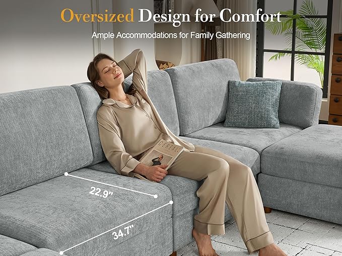 Oversized Modular Sectional Sleeper Sofa, Solid Wood Frame, Removable Washable
