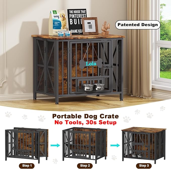 Easycom Dog Crate Furniture, 31.5" Assembly-Free Dog Crates