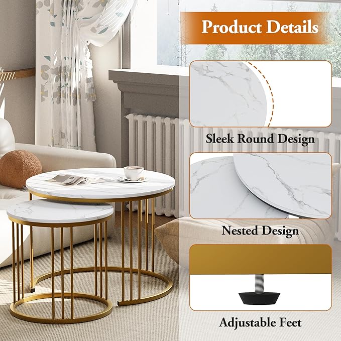 Garden 4 you Coffee Table Faux Marble Nesting Table