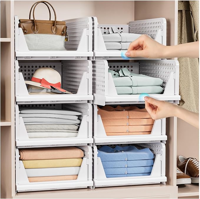 5 Pack Stackable Closet Storage Basket