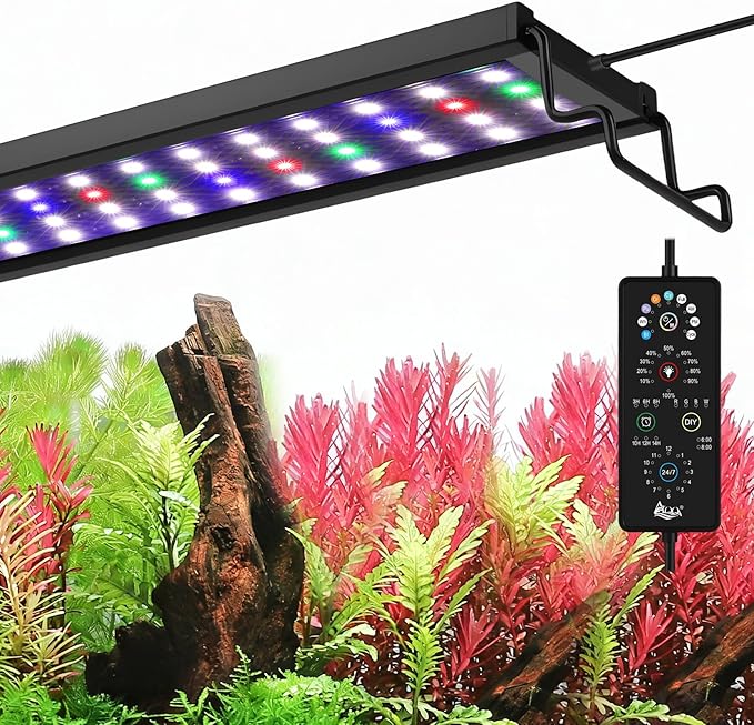 AQQA Full Spectrum Aquarium Plant Light LED Fish Tank Light IP68 Waterproof with 24/7 Natural Mode & DIY RGBW Mode, 9 Colors & 10-Level Brightness Adjustable, 6 Timer Settings for 40"-48" Tank (36W)