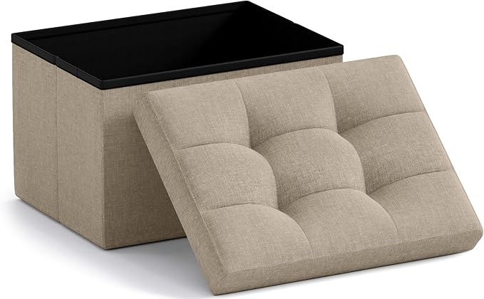Ornavo Home Small Storage Ottoman Foldable Collapsible Rectangle Linen Ottoman