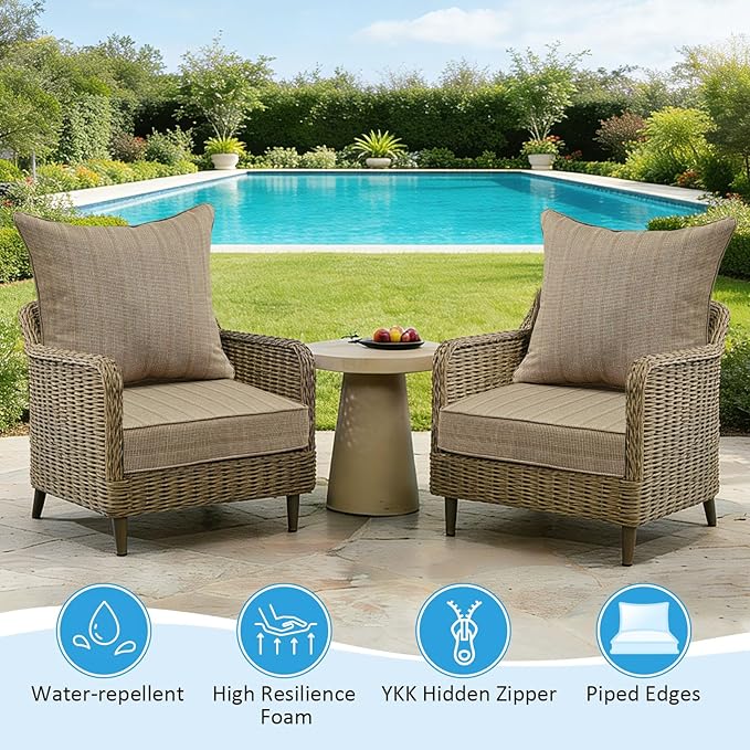 Outdoor Deep Seat & Back Cushion Set, 24 x 24 Inch Water Repellent and Fade
