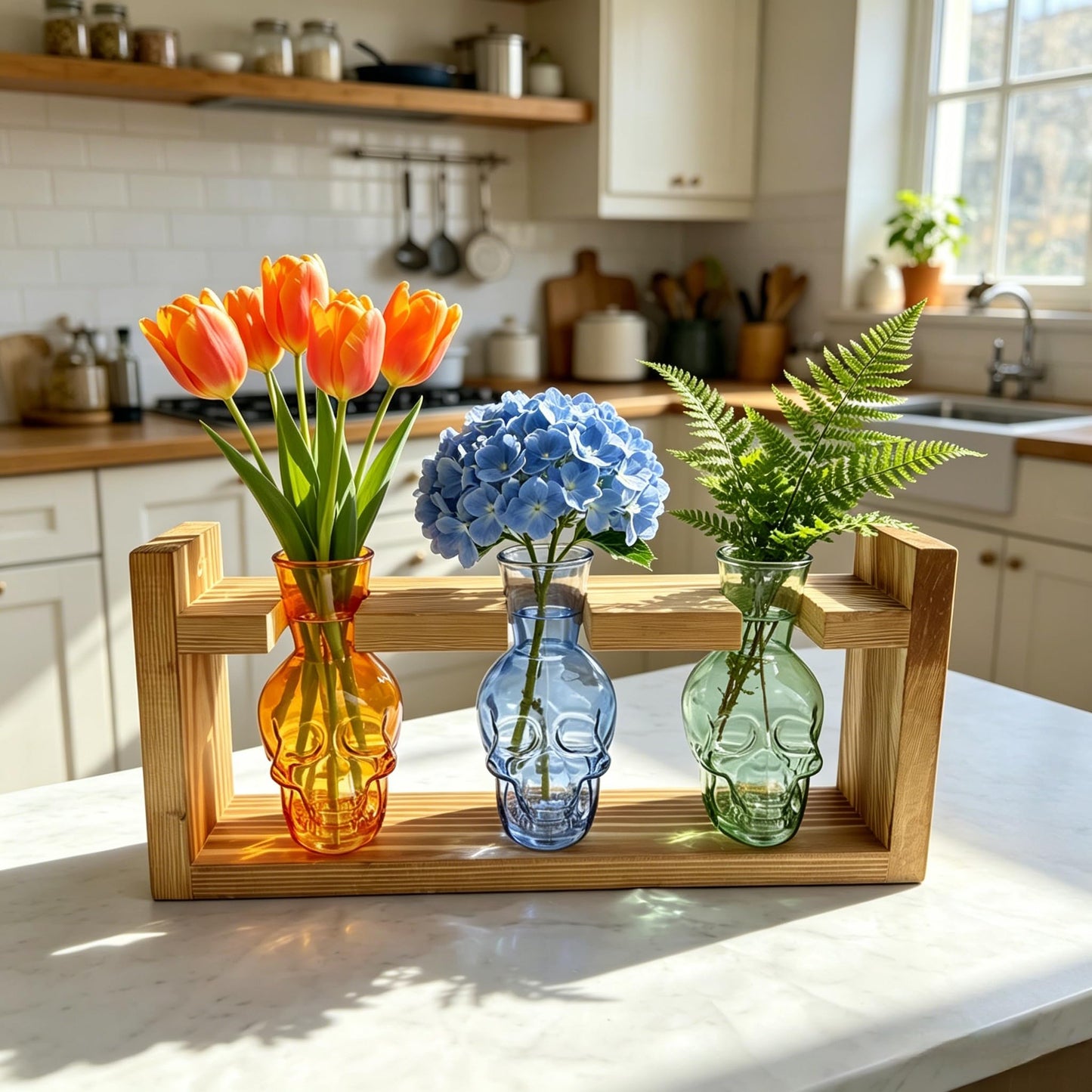 Baillmyy Skull Plant Propagation Stations Gothic Desktop Plant Terrarium Glass Planter Vase for Hydroponics Home Office Decor Blue+Brown+Green