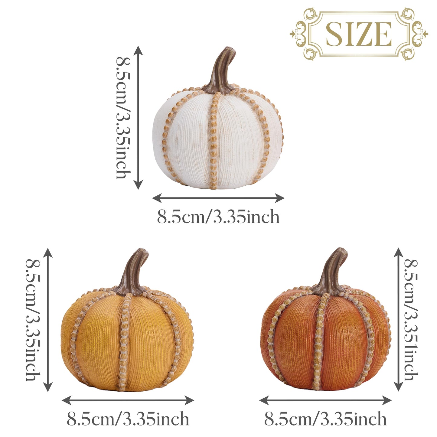 Valery Madelyn Fall Decorations for Home, Set of 3 Resin Fall Pumpkin Decor Indoor, Decorative Pumpkins Table Centerpieces Autumn Thanksgiving Halloween Decorations, 3.5 Inch
