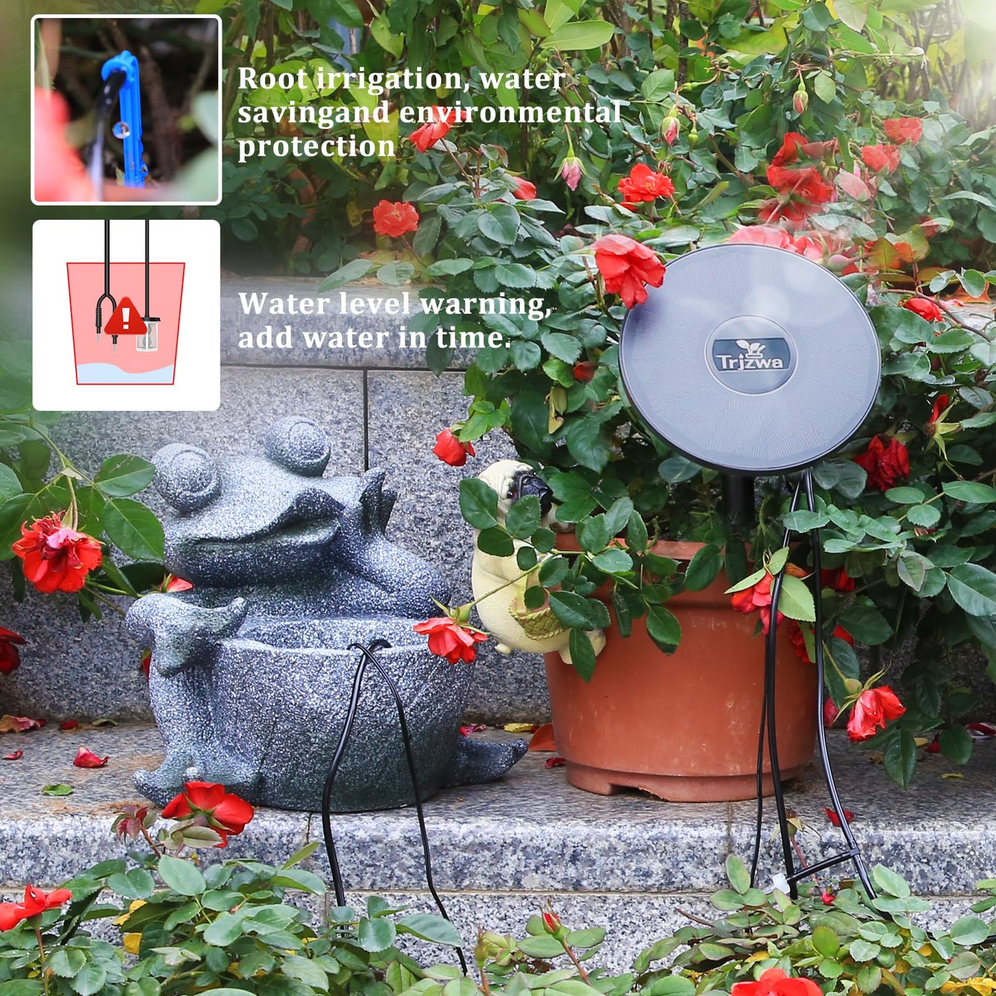 TRJZWA Solar Irrigation System Automatic Drip Irrigation Kit for Outdoor/Indoor Garden Watering System with Water Level Detection,Drip Irrigation System for 15 Potted Plant with 15m Water Hose
