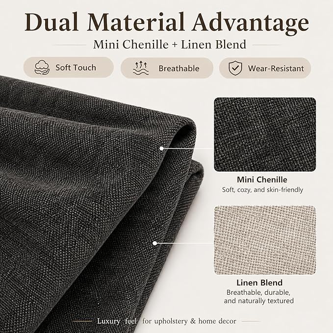 Mini Chenille Linen Blend Upholstery Fabric by the Yard, 57 Inch Wide Soft