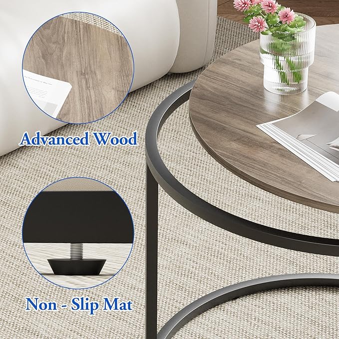aboxoo Coffee Table Nesting Side Round Table Set of 2 End Table
