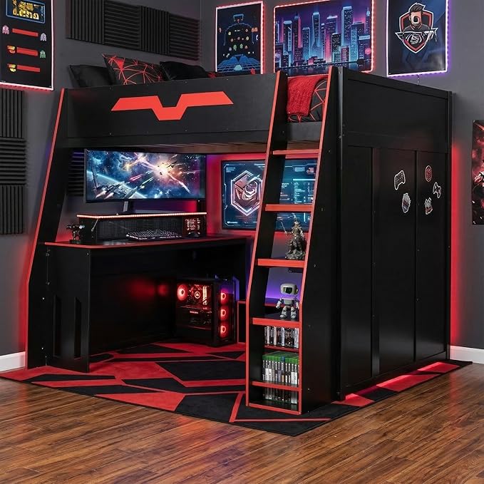 Full Size Wood Esports Loft Bed