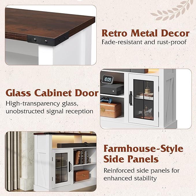 WLIVE Farmhouse TV Stand for 65 Inch TV, Tall Entertainment Center