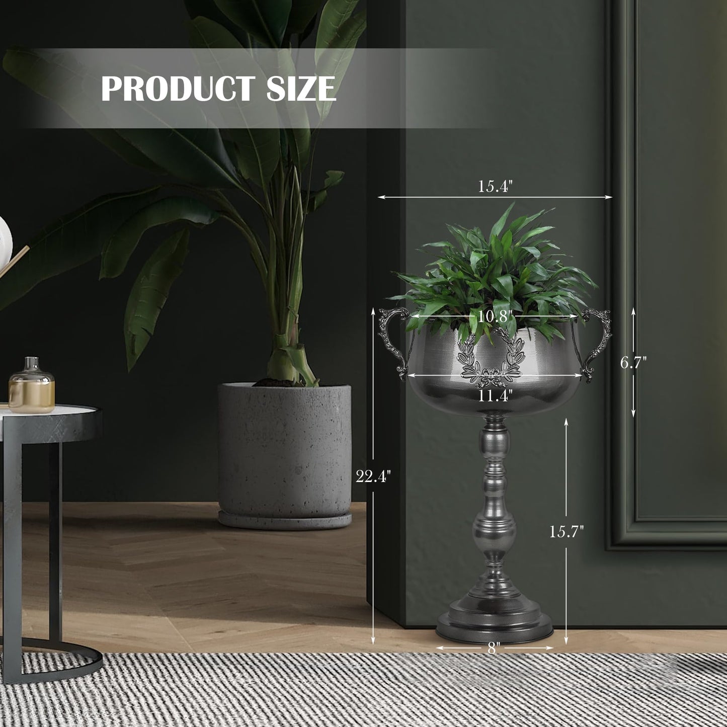 WORTH 22.5" H. Tall Floor Urn Vase - 15.3" Dia. Classic Bowl Metal Planter Plant Pot - Glossy Black Bowl Flower Vase for Party Event Home Decor - Decorative Outer Pot