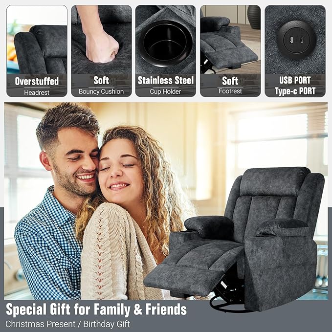 LEVELEVE Retro Rocking Recliner Chair, Massage Rocker Recliner Chair