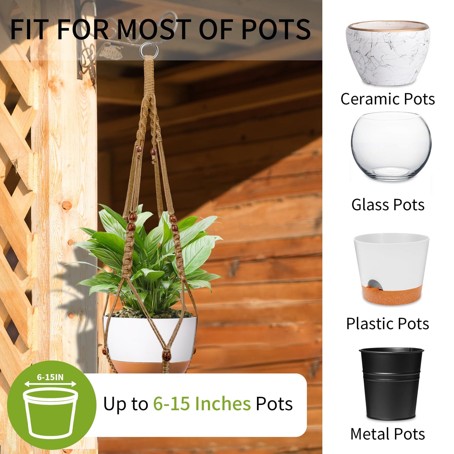 IDEEEPAN Macrame Plant Hanger - Fits 6 to 15 inches Pots for Indoor Outdoor, 43 Inch, Set of 2, Brown (POTS NOT Included)