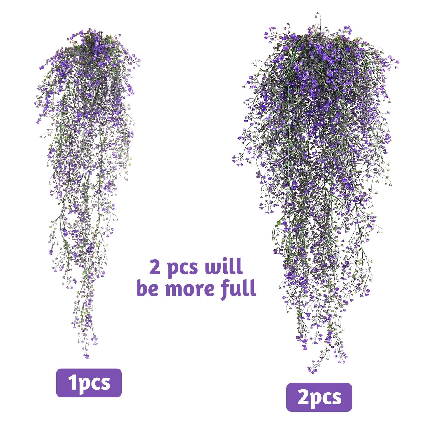 RECUTMS Artificial Vine Plants 2 Pack Fake Hanging Flower Plants Faux Ivy Vine Leaves Plastic Baby Breath Greenery UV Resistant for Home Bedroom Wall Porch Garden Wedding Decor (Purple)