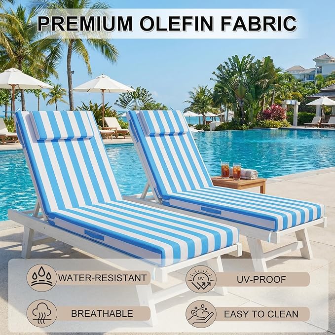 Outdoor Chaise Lounge Cushions, 71x21 Inch Olefin Water & Fade Resistant Pool