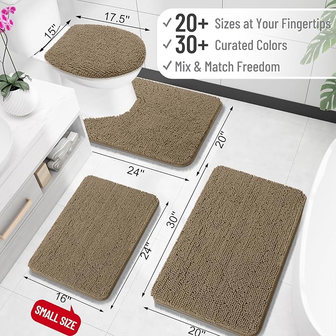 OLANLY Bathroom Rugs 35x24, Extra Soft Absorbent Chenille Bath Rugs, Rubber Backing Quick Dry, Machine Washable Bath Mats for Bathroom Floor, Tub and Shower, Home Decor Accessories, Tan