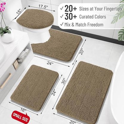 OLANLY Bathroom Rugs 34x21, Extra Soft Absorbent Chenille Bath Rugs, Rubber Backing Quick Dry, Machine Washable Bath Mats for Bathroom Floor, Tub and Shower, Home Decor Accessories, Tan