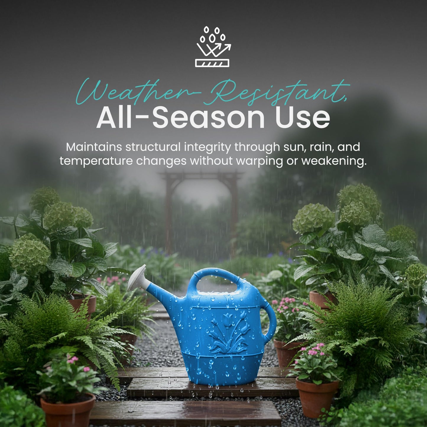 Union Products 63066 2 Gallon Plastic Indoor/Outdoor Watering Can w/ Tulip Design for Garden, Potted Plants, & Patio Pots, Caribbean Blue