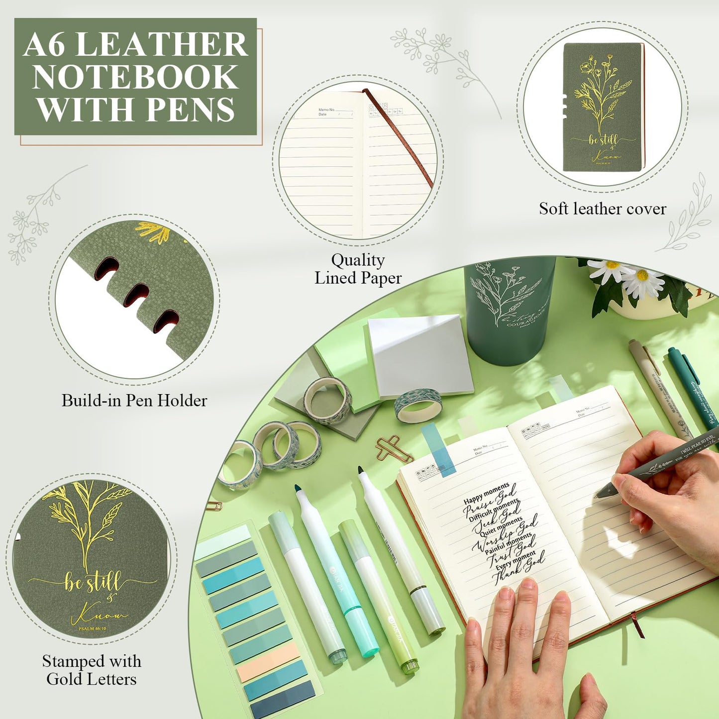 Patelai 29 Pcs Bible Study Supplies Journaling Kit with Christian Cup Tote Bag for Women Gifts Set Pastor Wife Friend Sister Church Religious Sunday School Birthday Gifts(Green)