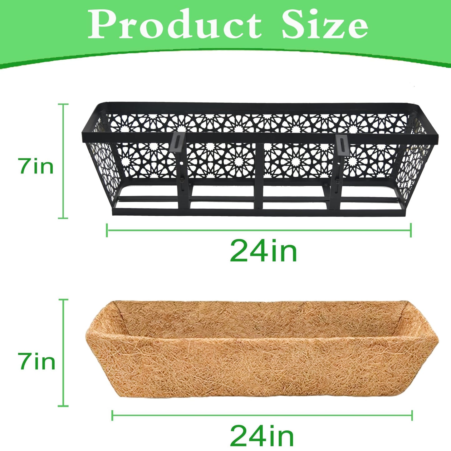 SMYAXUNW 2 Pack 24 Inch Black Metal Manger Coconut Palm Flower Pots Wall Mounted Home Flower Pot Hanging Basket Flower Pot Hanging Basket for Gardening, Balcony, Garden and Patio