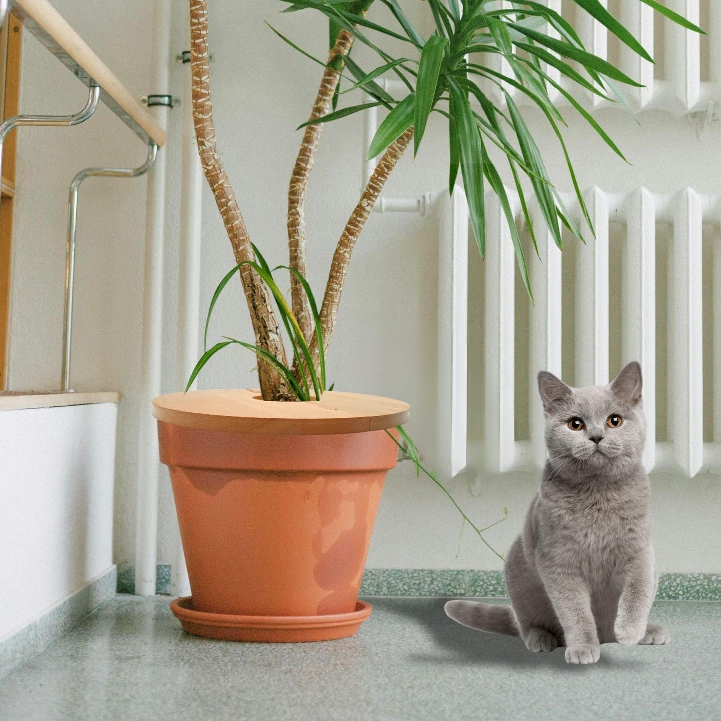 QUTIING 13.7 Inch Plant Pot Grid from Animals, Wooden Plant Pot Cover, Indoor Plant Protector from Cats, Flowerpot Decorative Cover.