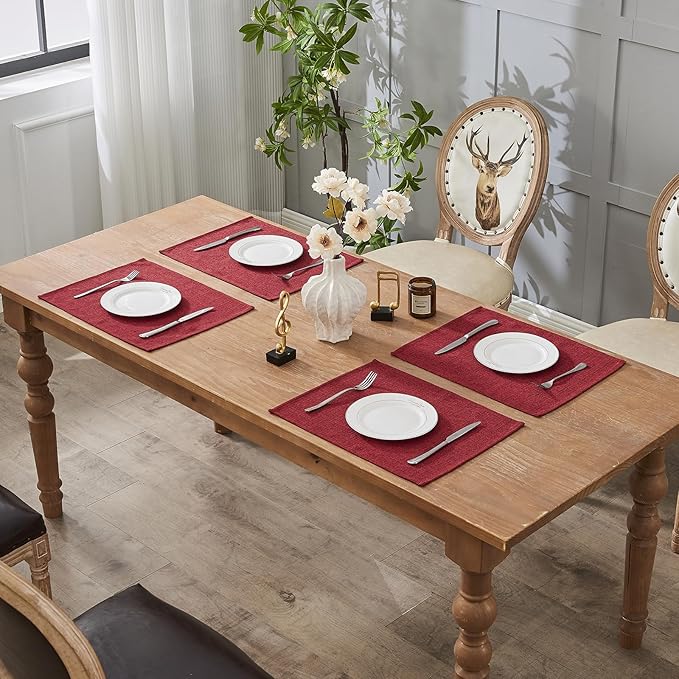 BALCONY & FALCON Placemats Set of 4 Faux Linen Cloth Place Mats Washable
