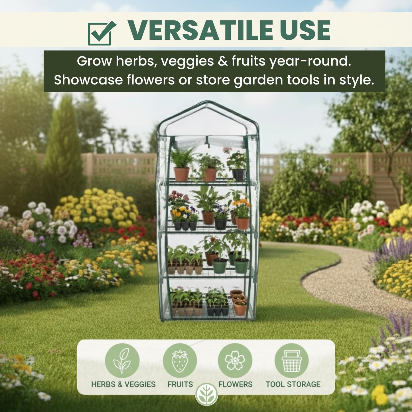 4 Tier Mini Greenhouse - Portable Greenhouse with Rust-Resistant Frame and PVC Cover for Indoor/Outdoor - 27.5x19x63-Inch Green House by Pure Garden