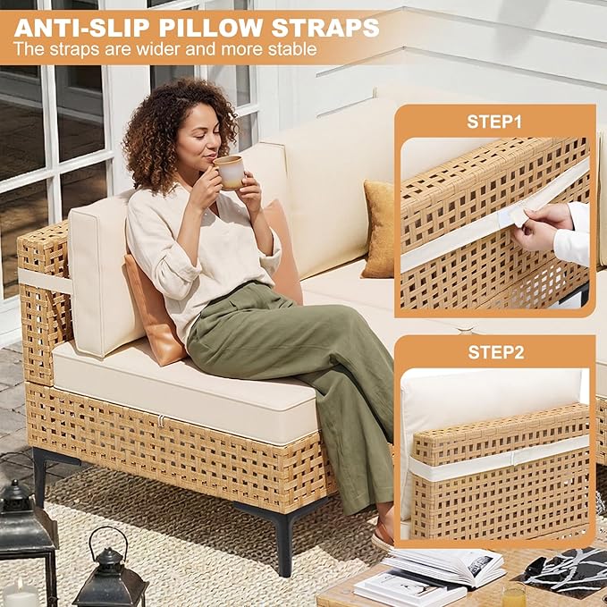 ABCASA Patio Furniture Set, Boho Patio Conversation Set Sectional Sofa