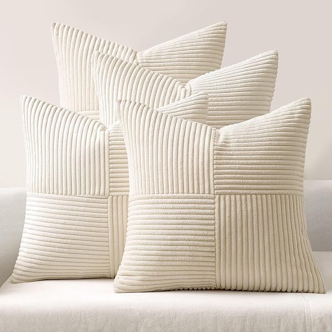 MIULEE Beige Throw Pillow Covers 18x18 Inch Set of 4 Boho Patchwork Cushion