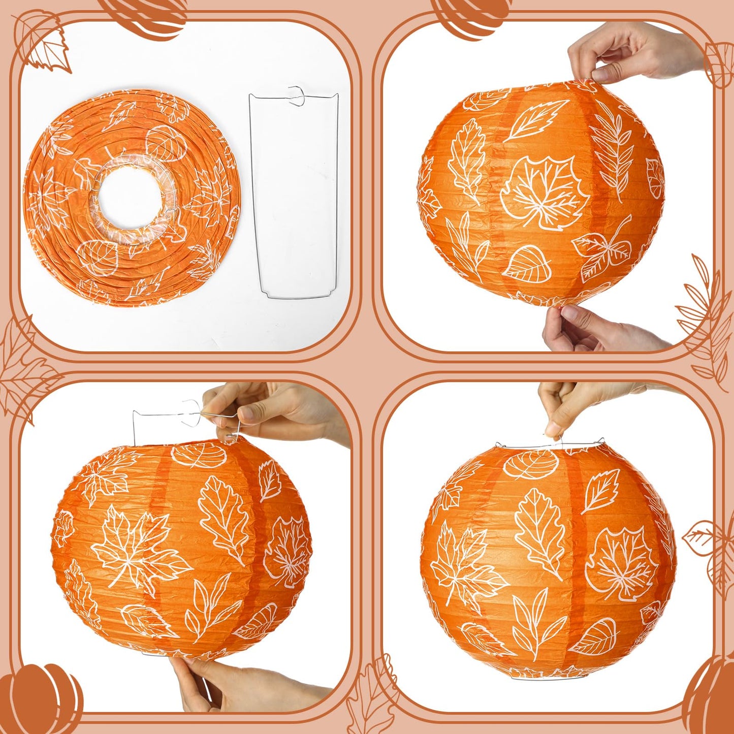 Bencailor 16 Pcs Thanksgiving Paper Lanterns Fall Party Paper Lanterns Dark Orange Pumpkin Round Thankful Maple Leaves Hanging Party Decorations for Autumn Harvest Outdoor Decor