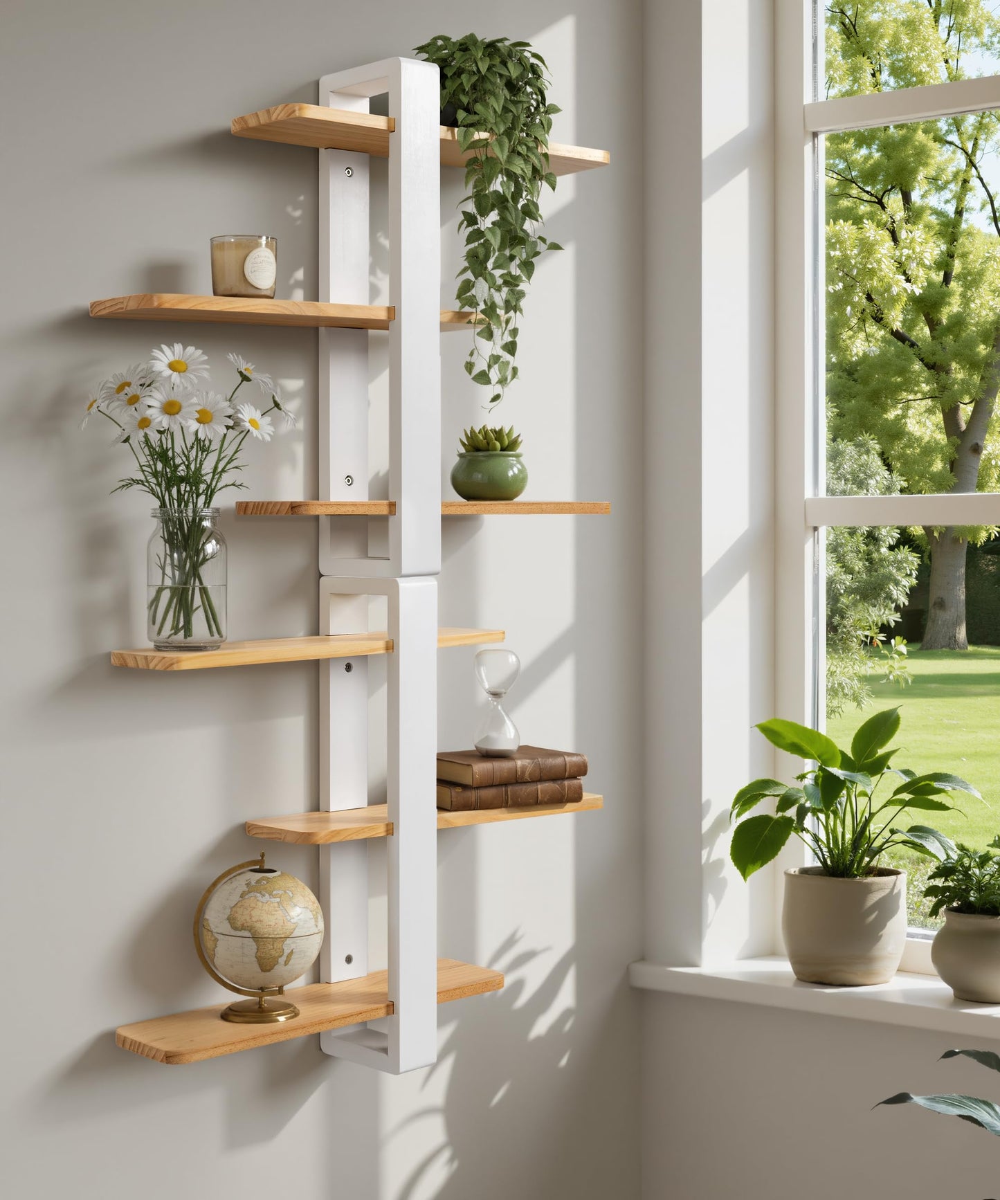 SUMGAR Floating Shelves White for Wall Mounted Shelving Unit All Pine Wood 3 Tier Large Shelf for Bedroom Living Room Office Bathroom Home Decoration Storage Plant Photo Display Modern 20in