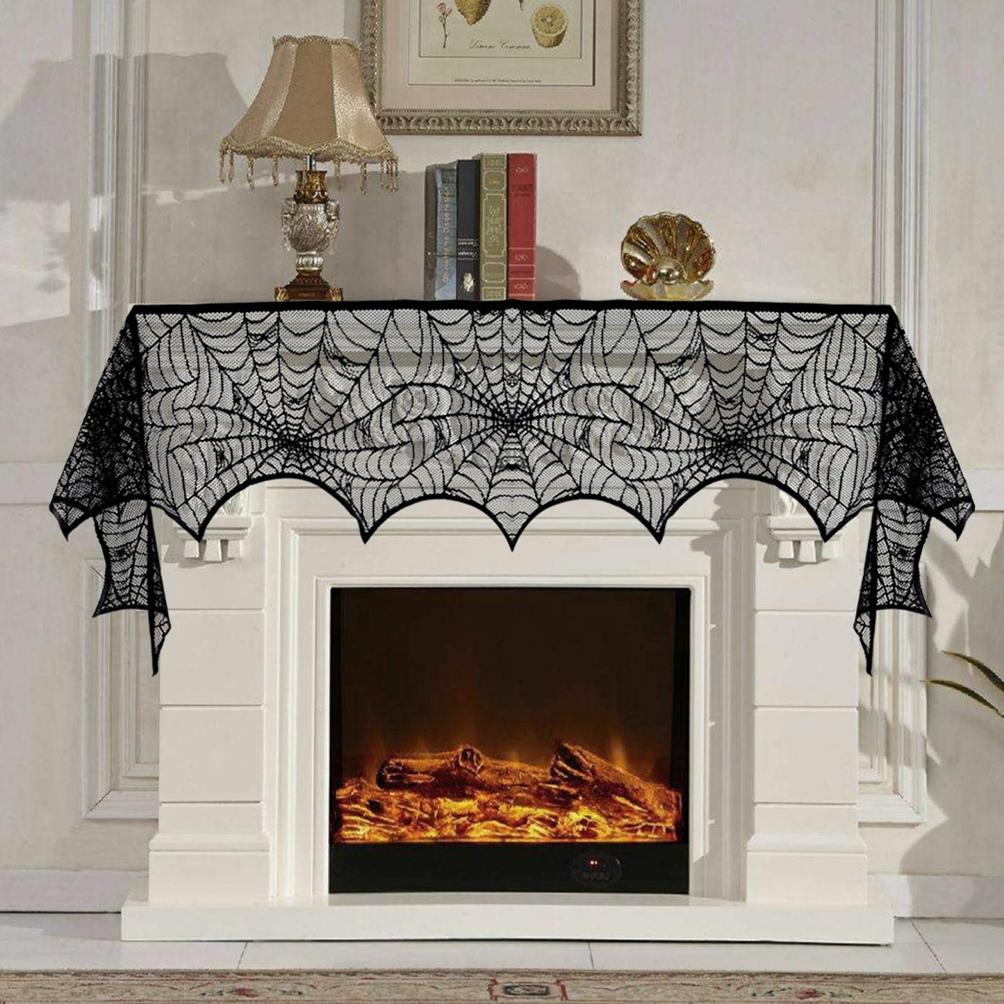 Tayfremn 3pack Halloween Decorations Set Halloween Tablecloth Black Lace Round Spider Cobweb Table Cover Fireplace Mantel Scarf Spiderweb Fireplace Scarf for Party