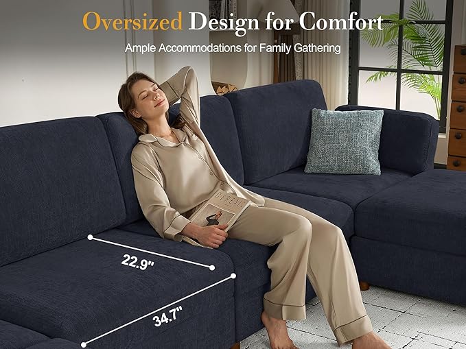Oversized 2 Seater Modular Sectional Sofa, Solid Wood Frame Sofa, Removable