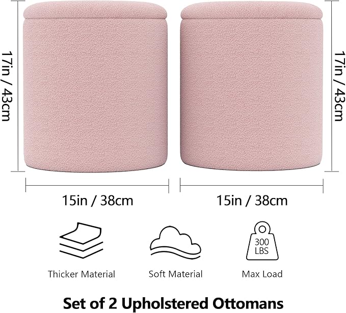 Cmishe Ottoman Poufs with Storage, Soft Upholstered Vanity Stool