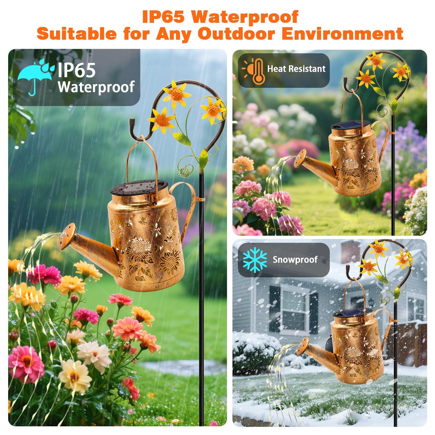 VOOKRY 2 Pack Sunflower Metal Solar Watering Can Lights, Solar Lights Outdoor Waterproof, Gifts for Women Mom Grandma Birthday, Hanging Lanterns Decorative Garden Decor for Outside Yard Patio Lawn