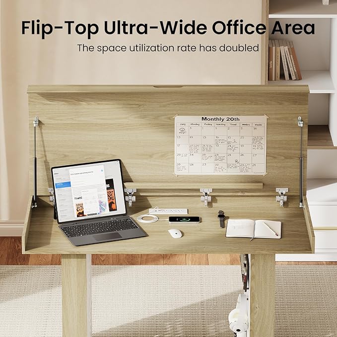 55" Convertible Computer Desk, 2-in-1 Flip-Top Desk & Dining Table